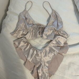 Aerie Satin Chemise Set in Cream